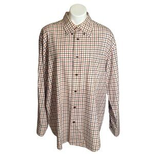 Orvis Cream Plaid Wool Cotton Buttoned Down Dress Shirt Size XL Career Classic